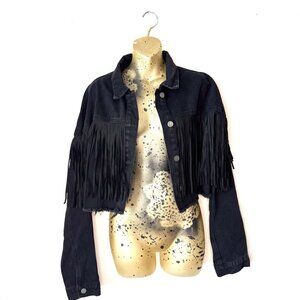 SHEIN Black Fringe Denim Crop Jacket – Western Vibes